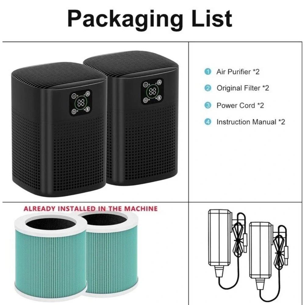 Honeyuan 2 Pack‎ Air Purifiers H3 Hepa Air Purifier With 360° Air Intake